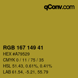 Color code: RGB 167 149 41 | qconv.com
