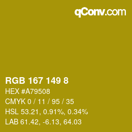 Color code: RGB 167 149 8 | qconv.com