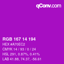 Color code: RGB 167 14 194 | qconv.com