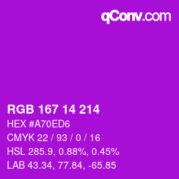 Color code: RGB 167 14 214 | qconv.com