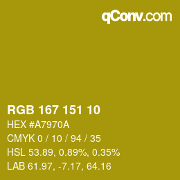 Color code: RGB 167 151 10 | qconv.com