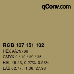 Color code: RGB 167 151 102 | qconv.com