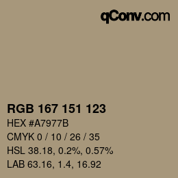 Color code: RGB 167 151 123 | qconv.com