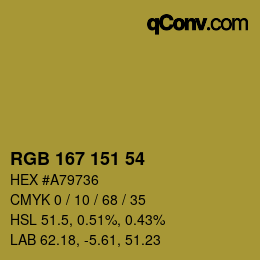 Color code: RGB 167 151 54 | qconv.com