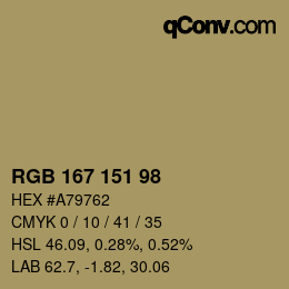 Código de color: RGB 167 151 98 | qconv.com