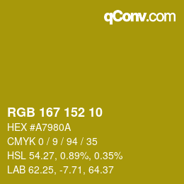 カラーコード: RGB 167 152 10 | qconv.com