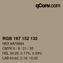 カラーコード: RGB 167 152 132 | qconv.com