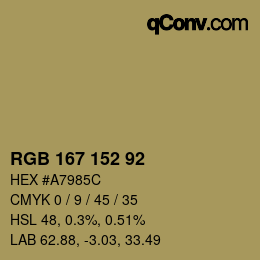 カラーコード: RGB 167 152 92 | qconv.com