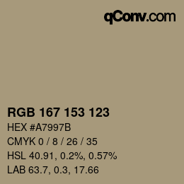 颜色代码: RGB 167 153 123 | qconv.com