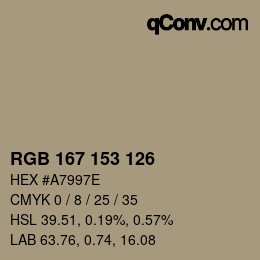 カラーコード: RGB 167 153 126 | qconv.com