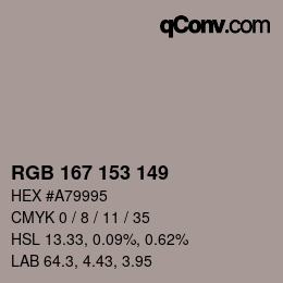 颜色代码: RGB 167 153 149 | qconv.com