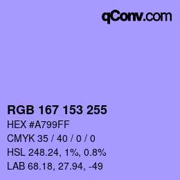 Color code: RGB 167 153 255 | qconv.com