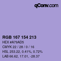 Código de color: RGB 167 154 213 | qconv.com