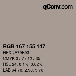 カラーコード: RGB 167 155 147 | qconv.com
