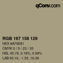 Farbcode: RGB 167 158 129 | qconv.com