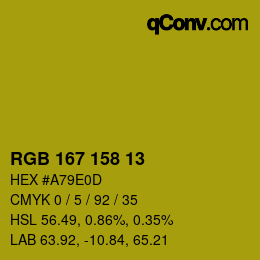 カラーコード: RGB 167 158 13 | qconv.com