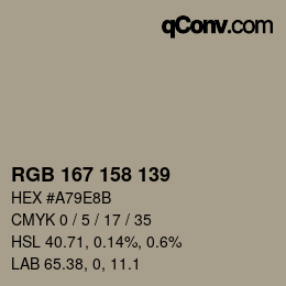 颜色代码: RGB 167 158 139 | qconv.com