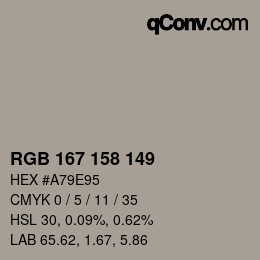 カラーコード: RGB 167 158 149 | qconv.com