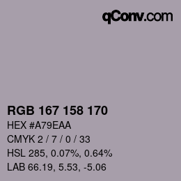カラーコード: RGB 167 158 170 | qconv.com