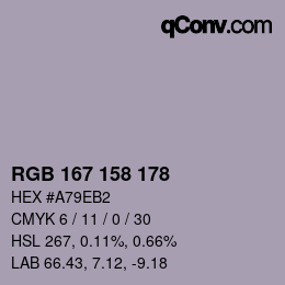 カラーコード: RGB 167 158 178 | qconv.com