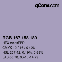 颜色代码: RGB 167 158 189 | qconv.com