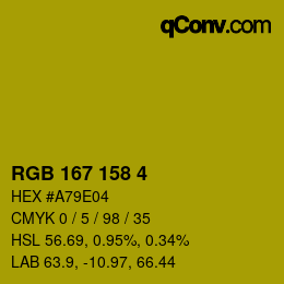 カラーコード: RGB 167 158 4 | qconv.com
