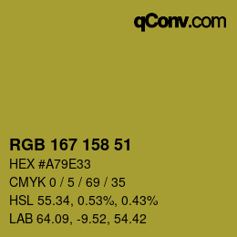 カラーコード: RGB 167 158 51 | qconv.com