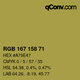カラーコード: RGB 167 158 71 | qconv.com