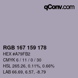颜色代码: RGB 167 159 178 | qconv.com