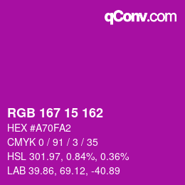 Color code: RGB 167 15 162 | qconv.com