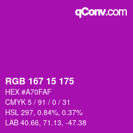 颜色代码: RGB 167 15 175 | qconv.com