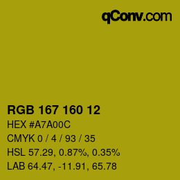 Color code: RGB 167 160 12 | qconv.com