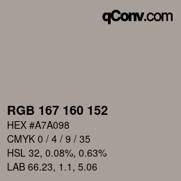Color code: RGB 167 160 152 | qconv.com