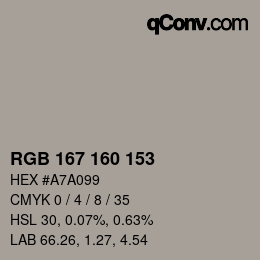 Color code: RGB 167 160 153 | qconv.com