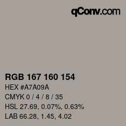 カラーコード: RGB 167 160 154 | qconv.com
