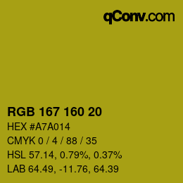 Color code: RGB 167 160 20 | qconv.com