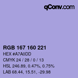 Color code: RGB 167 160 221 | qconv.com
