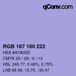 Color code: RGB 167 160 222 | qconv.com