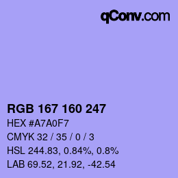 Color code: RGB 167 160 247 | qconv.com
