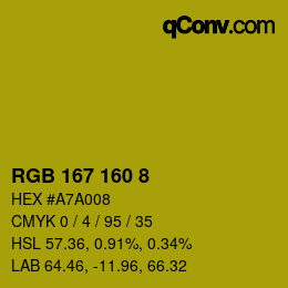 Color code: RGB 167 160 8 | qconv.com