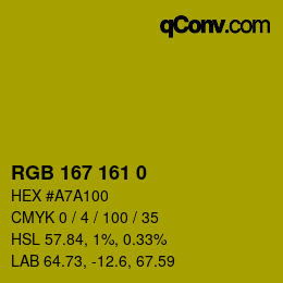 Color code: RGB 167 161 0 | qconv.com