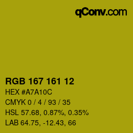 Color code: RGB 167 161 12 | qconv.com