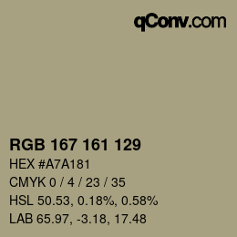 カラーコード: RGB 167 161 129 | qconv.com