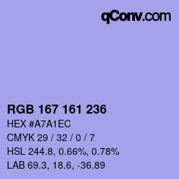 Color code: RGB 167 161 236 | qconv.com