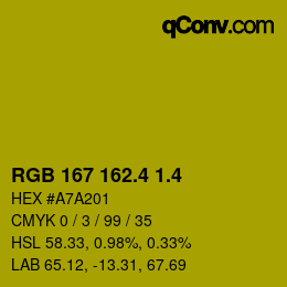 カラーコード: RGB 167 162.4 1.4 | qconv.com