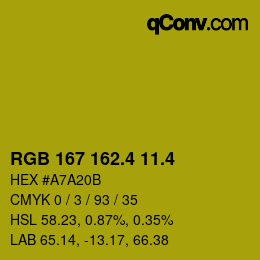 カラーコード: RGB 167 162.4 11.4 | qconv.com