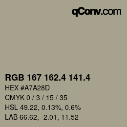 カラーコード: RGB 167 162.4 141.4 | qconv.com