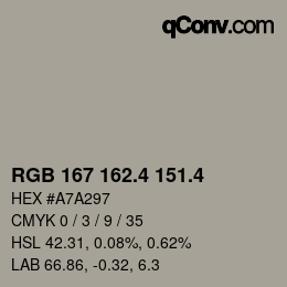 カラーコード: RGB 167 162.4 151.4 | qconv.com