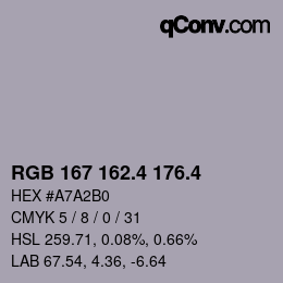 カラーコード: RGB 167 162.4 176.4 | qconv.com