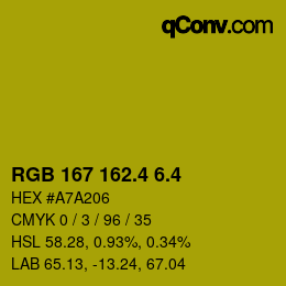 カラーコード: RGB 167 162.4 6.4 | qconv.com